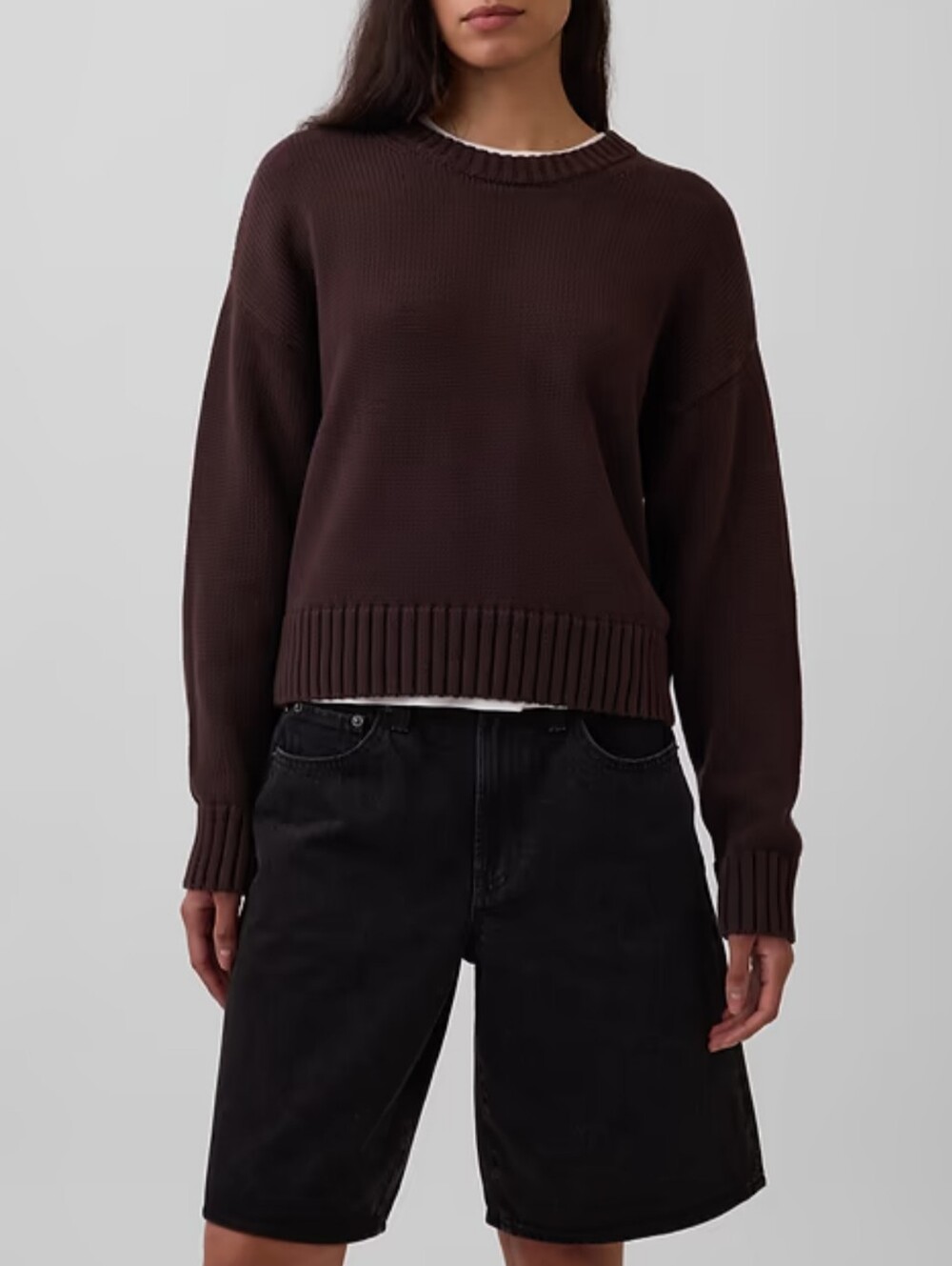 GAP 100% Cotton Oversized Cropped Knit Sweater Terra Brown